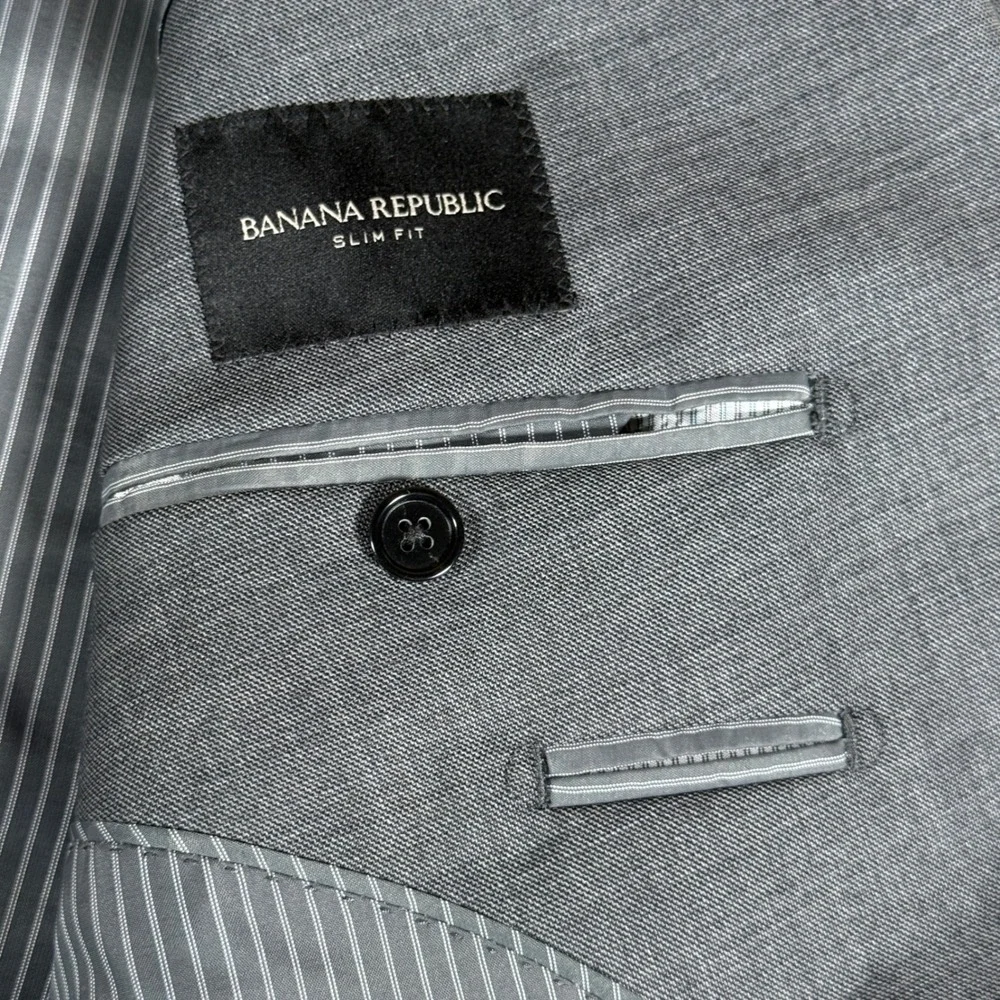 Banana Republic Suit Jacket Mens 50L Grey Stretch Sharkskin Slim Fit Wool Blend